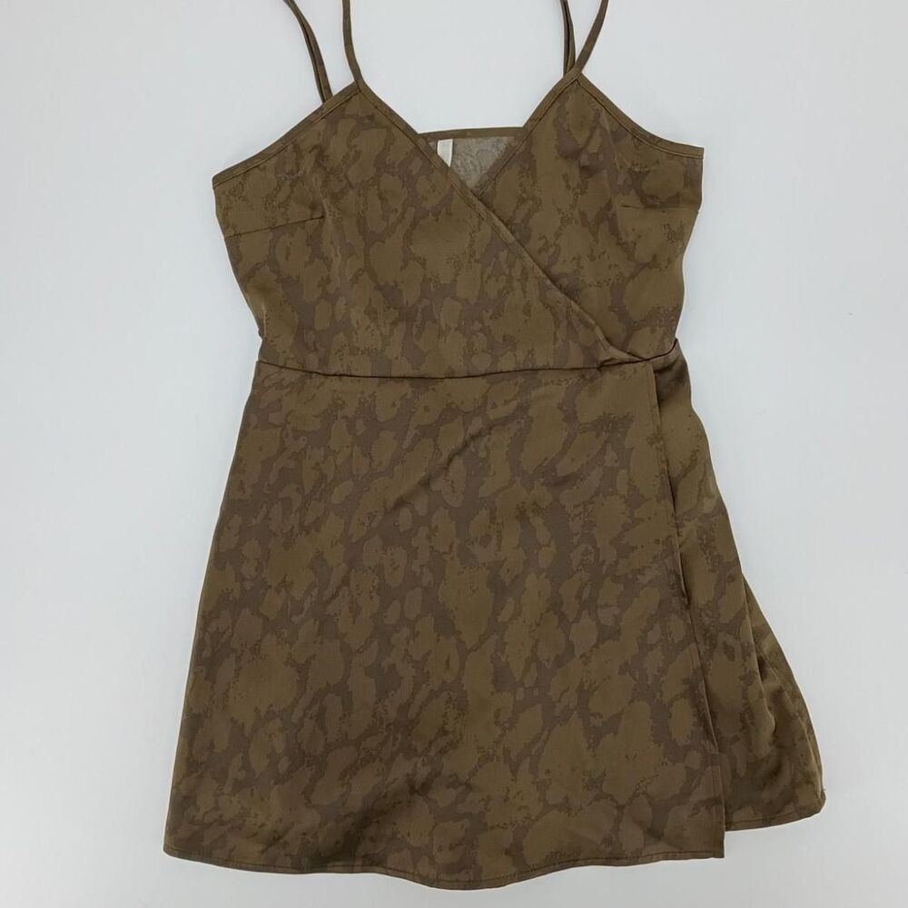 Urban Outfitters XS Abstract Camo Wrap Romper Brown Asymmetric Boho Indie